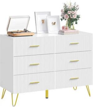 Woltu Kommode (1 St), Schubladenschrank mit 6 Schubladen, Weiß+Gold