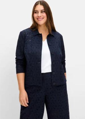 Sheego Blusenjacke aus Lochspitze, tiefblau, Gr.56