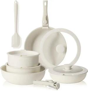 SURFOU Pfannen-Set Pfannen Set Topfset 12-teiliges Abnehmbarer Griff Pots & Pans Sets, Pfanne 7inch Topf 8/10inch Cookware Wohnmobil Kochgeschirr für Camping