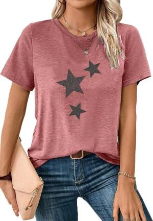 PYL T-Shirt Bequemes Shirt Damen Kurzarm Sommer Basic-Shirt mit ausgefallene Print