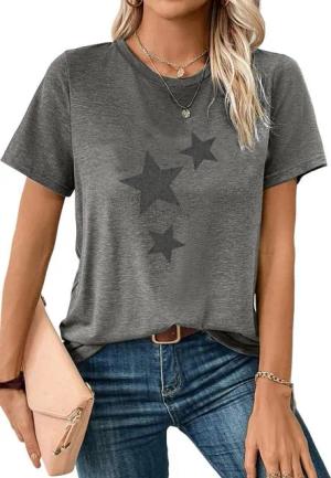 PYL T-Shirt Bequemes Shirt Damen Kurzarm Sommer Basic-Shirt mit ausgefallene Print