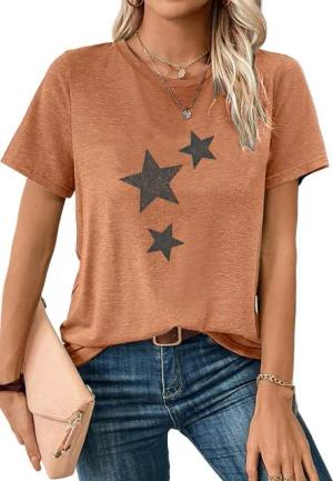 PYL T-Shirt Bequemes Shirt Damen Kurzarm Sommer Basic-Shirt mit ausgefallene Print