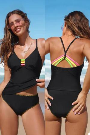 Schwarzes Verstellbare Träger Tankini-Set