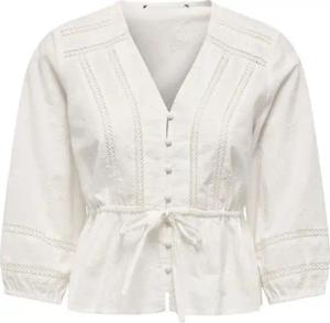 Only Bluse - ONLMICHELLE LS LACE V-NECK TOP WVN - XS bis XL - für Damen - Größe L - altweiß