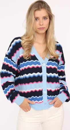 Zwillingsherz Strickjacke ""Streifen Wellen"", Mit unifarbenen Bündchen