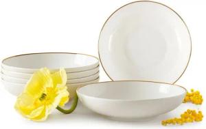 KONSIMO® Tafelservice AD BELLA Teller-Set, 6x Suppenteller, ecrufarben, Hartporzellan (6-tlg), 6 Personen, Porzellan, ecru Farbe mit Goldlinie, Handwäsche empfohlen, zeitloses Design