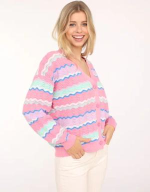 Zwillingsherz Strickjacke ""Streifen Wellen"", Mit unifarbenen Bündchen