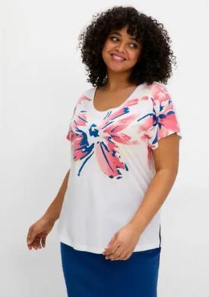 Shirt mit weitem Rundhals und großem Blütenprint, ecru bedruckt, Gr.52/54
