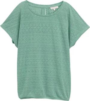 TOM TAILOR Damen Loose Fit Ajour T-Shirt, grün, Uni, Gr. XXL