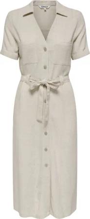 Only Kleid knielang - ONLSIESTA SS LIN BL SHIRT DRESS PNT NOOS - XS bis XL - für Damen - Größe XS - beige