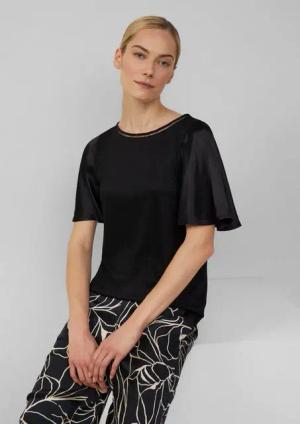 s.Oliver BLACK LABEL Kurzarmshirt Viskose-T-Shirt mit Rundhalsausschnitt und Satin-Ärmeln
