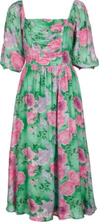 Banned Retro - Rockabilly Kleid lang - Sandy Flower Dress - XS bis 4XL - für Damen - Größe 3XL - grün/pink