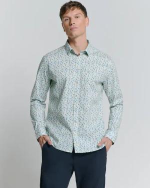 NO EXCESS Langarmhemd "No Excess Stretchhemd Shirt Stretch Allover Printed"