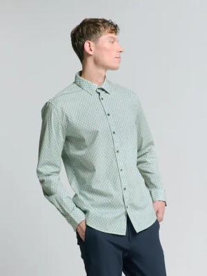 NO EXCESS Langarmhemd "No Excess Stretchhemd mit Print Shirt Stretch Allover Printed"