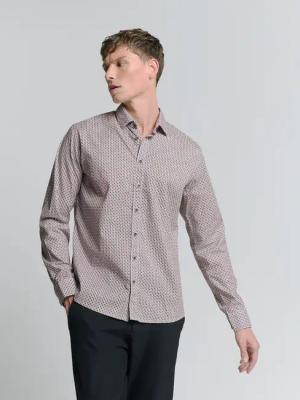 NO EXCESS Langarmhemd "No Excess Stretchhemd mit Print Shirt Stretch Allover Printed"