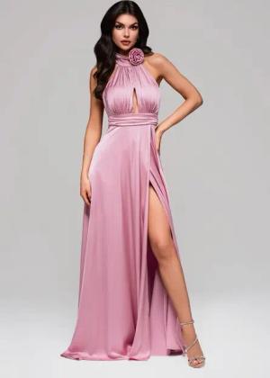 OMBRE Abendkleid Elegantes Abendkleid mit Beinschlitz und Rosendetail Femininer Cut-out am Dekolleté
