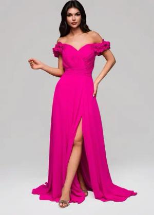 OMBRE Abendkleid Elegantes Off-Shoulder-Abendkleid mit Blumenärmeln und Schlitz Hoher Beinschlitz