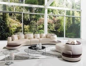 JVmoebel Ecksofa Sofagarnitur Leder Sofa Couch Polster Rund Insel Wohnlandschaft Weiß, Made in Europa