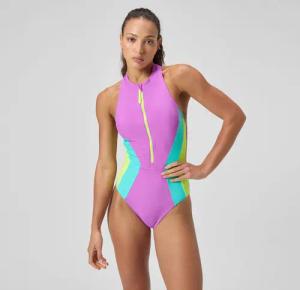 Badeanzug in Colourblock-Optik mit Reißverschluss Pink für Damen