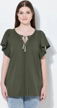 Ulla Popken T-Shirt T-Shirt Zierlitze Tunika-Ausschnitt Flügel-Halbarm