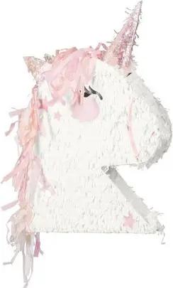 partydeco Pinata, Piñata 41x48x10cm Einhornkopf zum Befüllen Weiß / Rosa