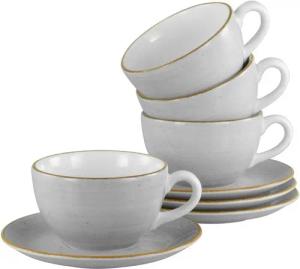 CreaTable Cappuccinotasse Vintage Nature Stein, Cappuccino-Set, 8-tlg., Porzellan, Handgemalt, Gesprenkelt, Rustikales Außenband
