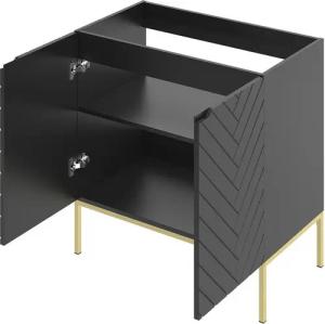 Lomadox Badmöbel-Set ANGERA-140, (Spar-Set, 3-St., Waschtisch Spiegel), modern in schwarz mit Fischgrät Design und goldenen Metallgestell