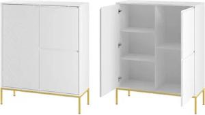 Lomadox Wohnzimmer-Set ANGERA-140, (Mega-Spar-Set, 2-St., Sideboard Kommode), modern in weiß mit Fischgrät Design und goldfarbenen Metallgestell