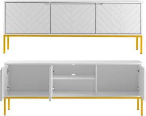 Lomadox Wohnzimmer-Set ANGERA-140, (Mega-Spar-Set, 2-St., Lowboard Kommode), modern in weiß mit Fischgrät Design und goldfarbenen Metallgestell