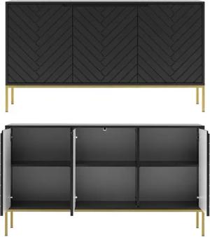 Lomadox Wohnzimmer-Set ANGERA-140, (Mega-Spar-Set, 2-St., Sideboard Kommode), modern in schwarz mit Fischgrät Design und goldfarbenen Metallgestell