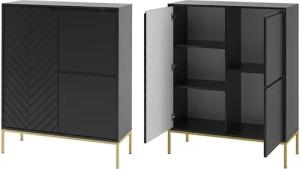 Lomadox Wohnzimmer-Set ANGERA-140, (Mega-Spar-Set, 2-St., Lowboard Kommode), modern in schwarz mit Fischgrät Design und goldfarbenen Metallgestell