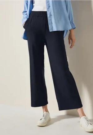 Cecil Damen Wide Leg Jersey-Hose in Blau, Gr: XS