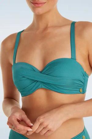 Twisted Bikini-Top in Ozeanblau.