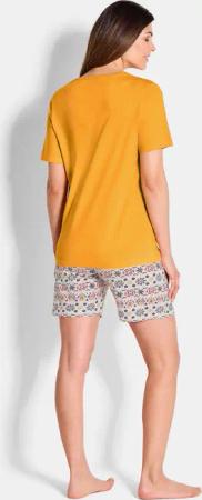 Shorty-Set aus Baumwolle - gelb / gemustert - Gr. 40/42 von Goldner Fashion