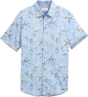 TOM TAILOR Herren Regular Fit Kurzarmhemd mit Palmen-Print, blau, Gemustert, Gr. XXL