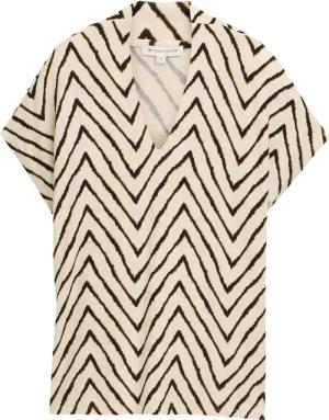 TOM TAILOR Damen T-Shirt mit V-Ausschnitt, beige, Gemustert, Gr. XXL