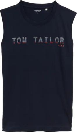 TOM TAILOR Herren Tanktop mit Logo-Print, blau, Uni, Gr. XL