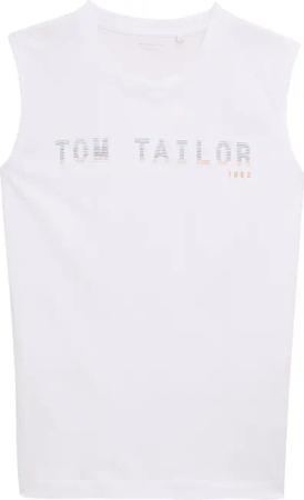 TOM TAILOR Herren Tanktop mit Logo-Print, weiß, Uni, Gr. L