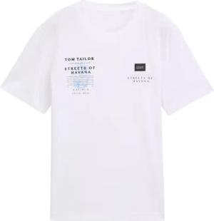 TOM TAILOR Herren T-Shirt mit Print, weiß, Uni, Gr. S