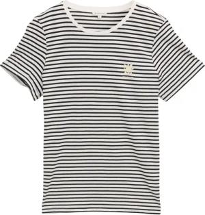 TOM TAILOR Damen T-Shirt mit Streifenmuster, schwarz, Uni, Gr. L