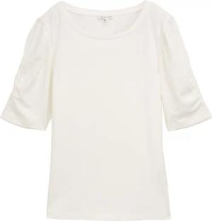 TOM TAILOR Damen T-Shirt mit Raffärmeln, weiß, Uni, Gr. XL