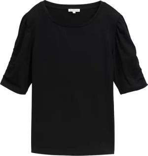 TOM TAILOR Damen T-Shirt mit Raffärmeln, schwarz, Uni, Gr. XL