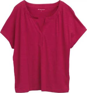 TOM TAILOR Damen T-Shirt mit Falten-Details, rot, Uni, Gr. S