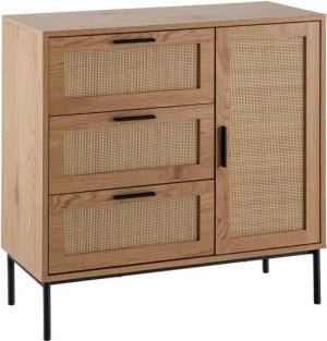 KADIMA DESIGN Kommode Kommode 80x82x36 cm Flurkommode Eiche-Dekor & Rattan, Sideboard mit (Anrichte Schubladenkommode), drei Schubladen und Tür, Kommodenschrank Modern, Standschrank