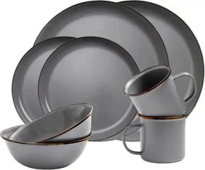 Barebones Geschirr-Set "Emaille" slate grey (grau gesprenkelt) f.2 Personen Camping Outdoor (8-tlg), 2 Personen, Metall, Campinggeschirr Set, Picknick, Outdoor, Bushcraft 8 Teile aus Emaille