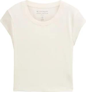 TOM TAILOR Mädchen Cropped Ripp T-Shirt, weiß, Uni, Gr. 164