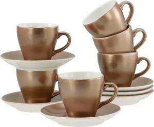 CreaTable Espressotasse "Golden Days Weiß, Espressoset, 12-tlg.", (Set, 12 tlg.), Goldfarbene Spezialglasur
