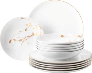 Seltmann Weiden Tafelservice "Geschirr-Set, 12 Teile, Liberty Golden Rose Hip", (Set, 12 tlg., 6x Speiseteller, 6x Suppenteller rund 21 cm), Geschirr, Teller Set, gold, Made in Germany, 12 Teile, für 6 Personen
