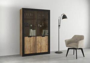 INOSIGN Vitrine "Tudor, Breite 120 cm, moderne Glasvitrine 2x Schiebetüren/2x Glastüren", Hochschrank im Landhausstil, viel Stauraum, Einlegeböden verstellbar