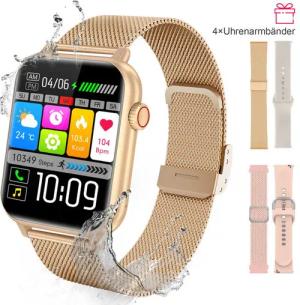 walkbee Smartwatch,Fitness Tracker Uhr für Damen Herren mit Telefonfunktion Smartwatch (5 cm/1.96 Zoll Full-Touch Zoll) 4 Austauschbare Armbänder,Frauengesundheit,Fitness Tracker mit Schrittzähler, Always-on-Screen-Funktion IP67 Wasserdicht Fitness Uhr, B